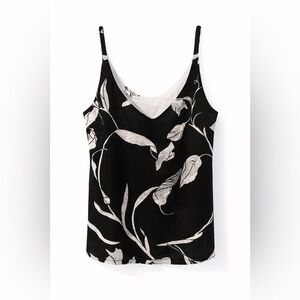 White House Black Market Reversible Floral Camisole Black White Tank Size S